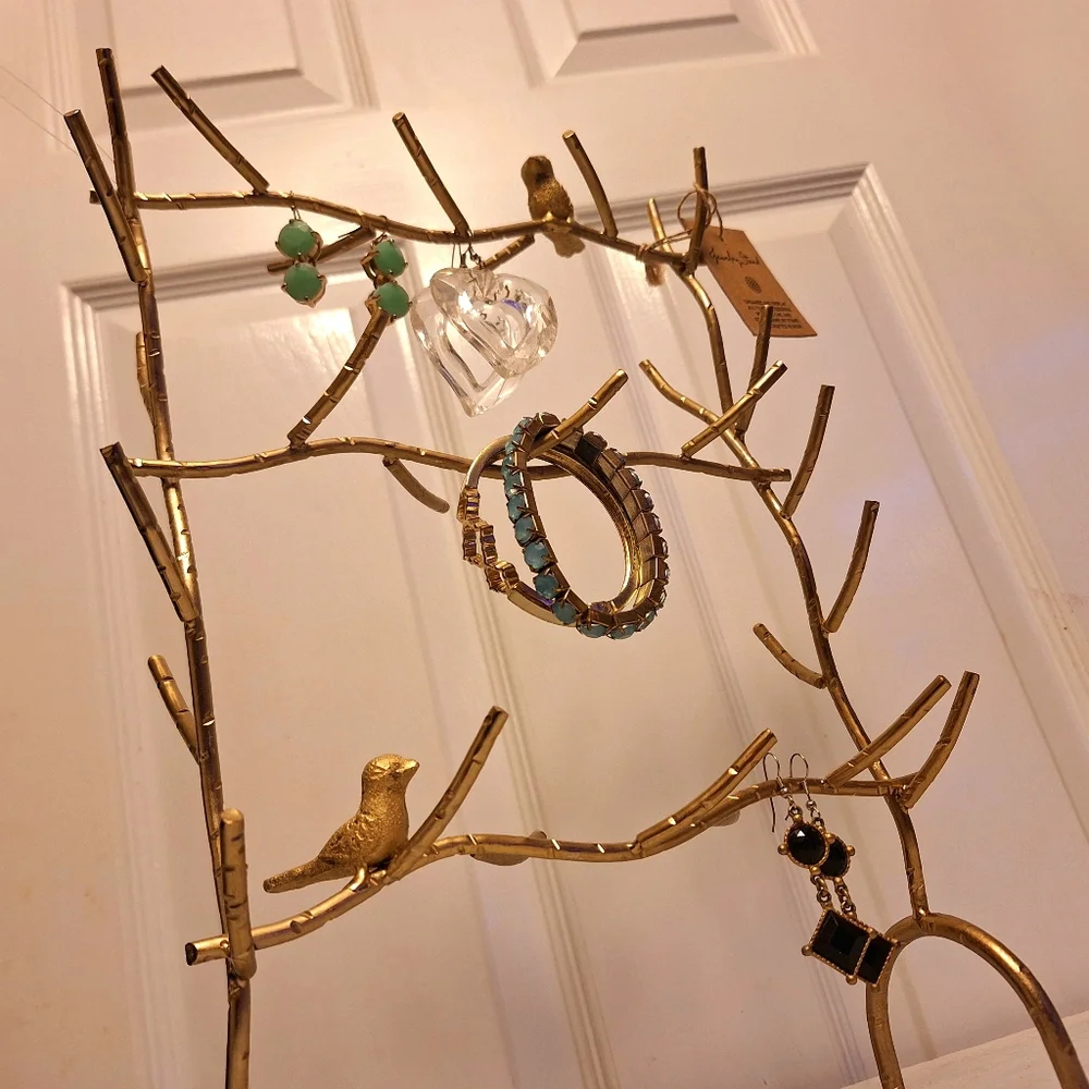 Birds Gold Metal Jewelry Display Stand Tree Branch Organizer Holder Gift for Her